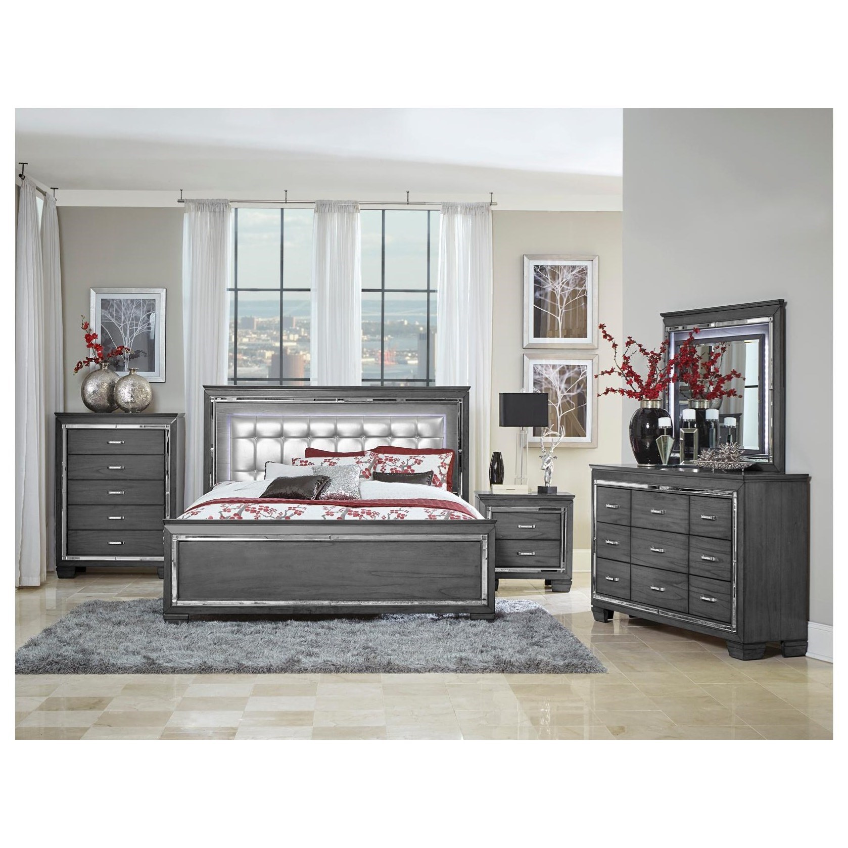 Allura silver king panel bed sale